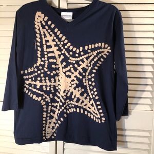 Marushka 3/4 sleeve hand printed starfish navy